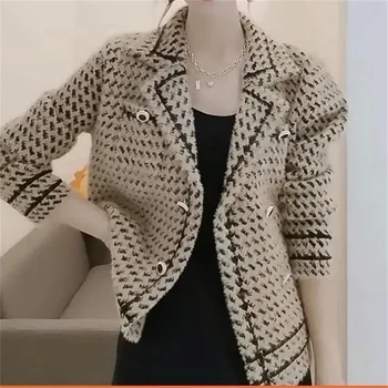 Vizon Gibi Kadife kadın Ceket Kalınlaşmış 2023 Sonbahar Kış Yeni Ceket Takım Elbise Yaka Kısa Hırka Bluz Batı Tarzı Kadın Üst