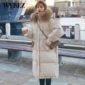 WYBLZ Sonbahar Kış Kalınlaşmak Aşağı Pamuk Ceketler Kadın Kore Gevşek Büyük Boy Parka Kadın Sıcak Uzun Kapşonlu Ekmek Ceket 2021
