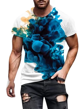 Yaz günlük t-shirt 2023 Yeni 3D Baskı Renk Halo Boya Kişiselleştirilmiş Moda Sokak günlük t-shirt erkek ve kadın Kısa Sle