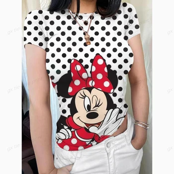 Yaz Kore Moda Y2K T-shirt Kadın Disney Minnie Mickey Mouse Baskı Tee Gömlek Fmme Seksi Kısa Kollu Gömlek kadın kıyafetleri
