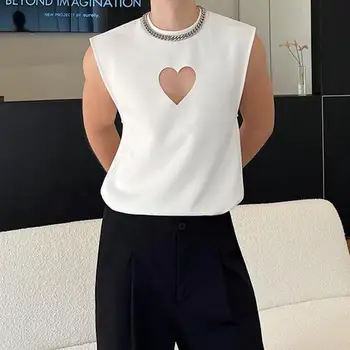 Yaz Üst sıradışı T Shirt Tasarımcı Kore Moda Şık Giyim Örme Aşk Hollow Yelek parti giyim erkek arkadaşı tarzı Tees