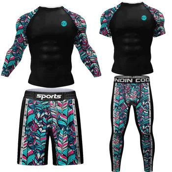 Yeni Grappling Jiu Jitsu MMA T-shirt + pantolon seti Rashguard Erkekler İçin Bjj Boks Formaları Döküntü Bekçi MMA Şort Boxeo Spor Giyim