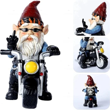 Yeni Reçine Motor Gnome Süs Bahçe Dekor Yaşlı Adam bir Motosiklet Heykelleri Kapalı Açık Ev veya Ofis Yaratıcı Hediye
