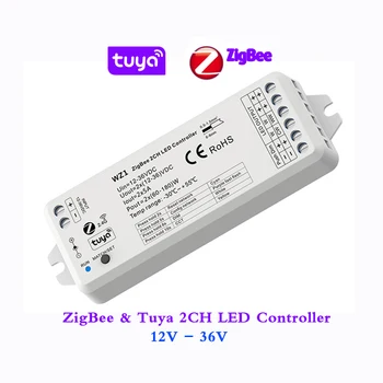 Zigbee Led Denetleyici Tuya 2CH CCT Dimmer Akıllı Ses Müzik APP Bulut Kontrol DC12V 24V 36V Tek renkli led Şerit 0-100 Karartma