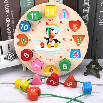 Çocuklar Erken Eğitim Diş Montaj Oyuncak Geometrik Şekil Ahşap Saat Bulmacalar Renkli Tangram Bilişsel Dijital Saat