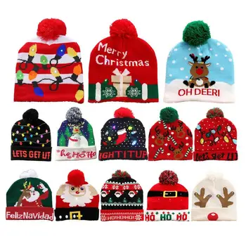 Çocuklar Yanıp Sönen Noel Şapka Bebek Light Up Noel Şapka Kardan Adam Kış Sıcak Örme Kapaklar Çocuklar İçin Noel Hediyeleri Erkek Kız